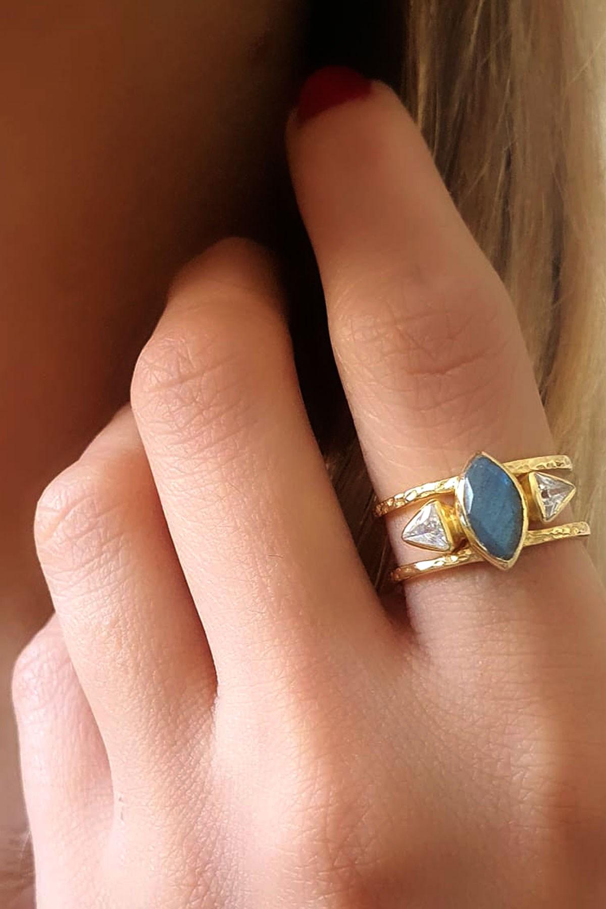 Oseshop Mavi Taşlı 925 Ayar Gümüş Yüzük