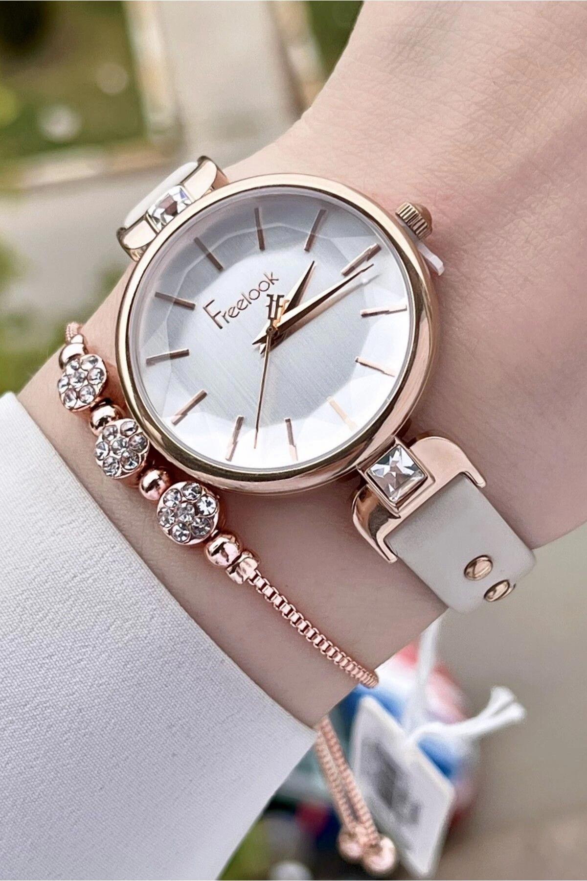 Freelook FLISTE37 35 mm Krem Deri Kordon Analog Kadın Kol Saati
