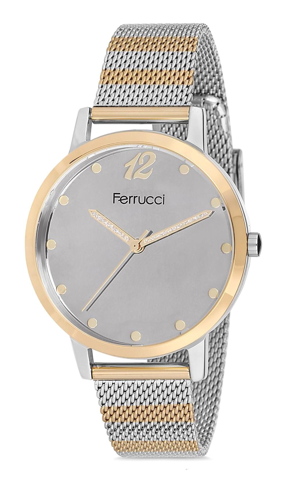 Ferrucci 9FM2364 38 mm Altın-Gri Çelik-Hasır Kordon Analog Kadın Kol Saati