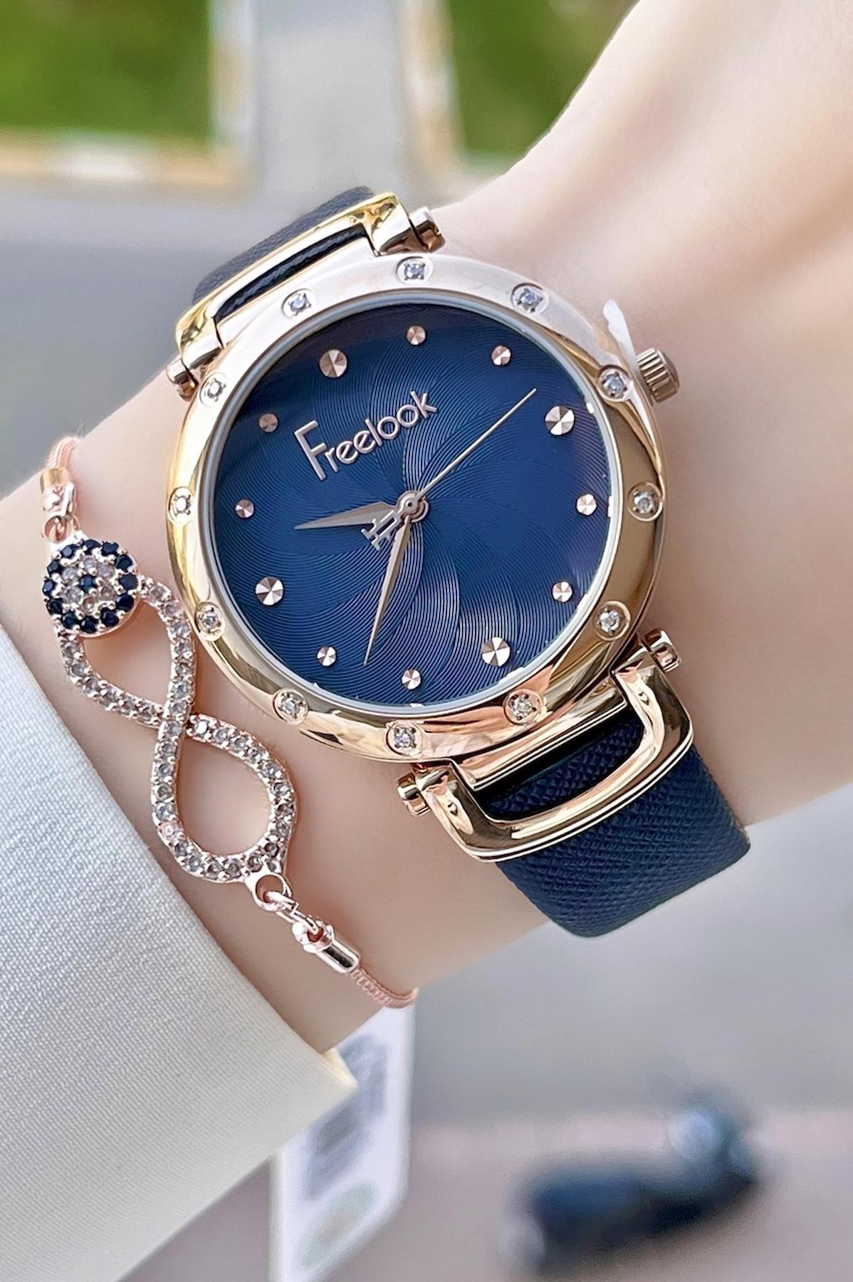 Freelook FLISTE4 35 mm Lacivert Deri Kordon Analog Kadın Kol Saati