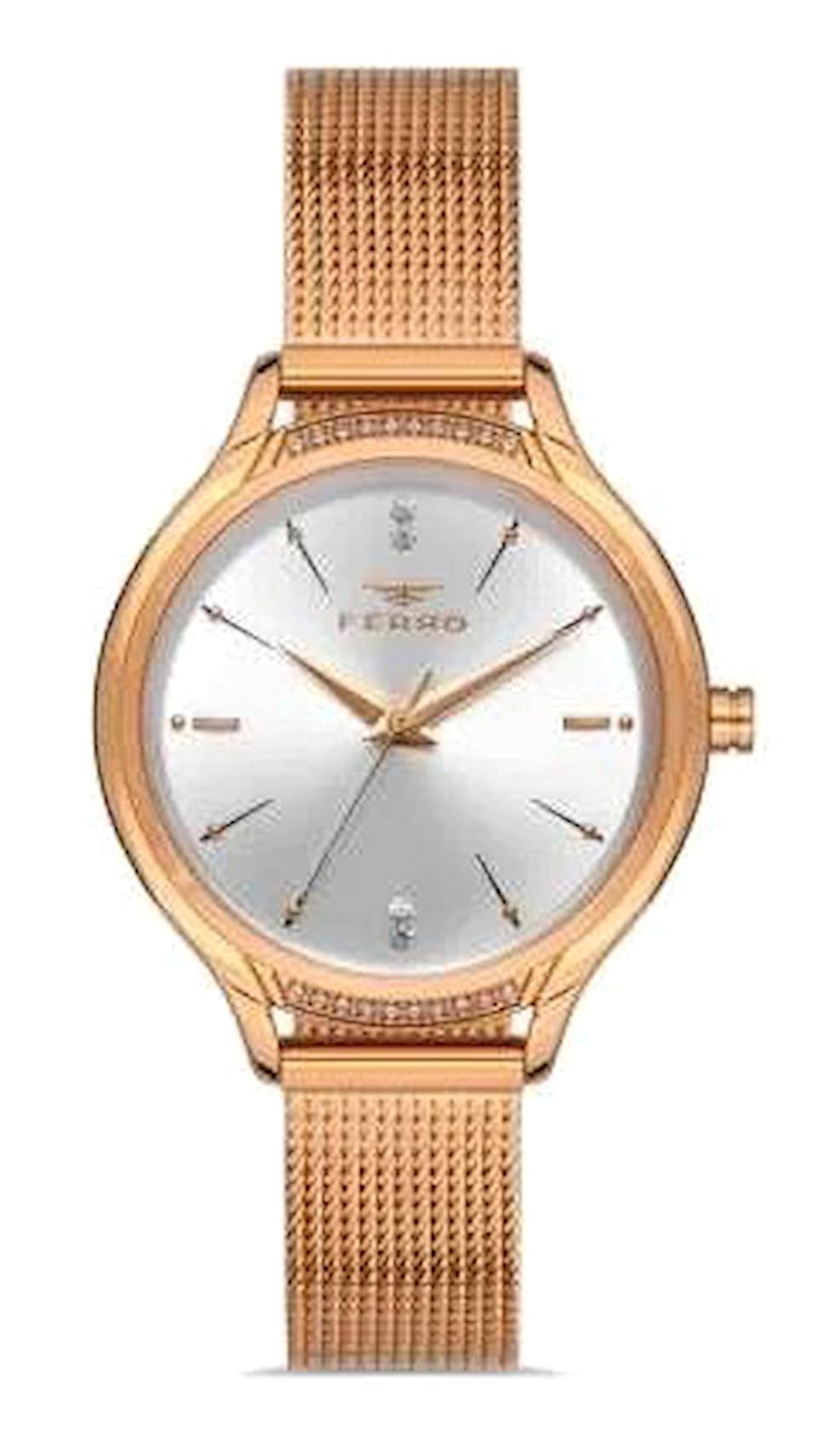 Ferro TH-FL21260C-C 40 mm Rose Gold Hasır Kordon Analog Kadın Kol Saati