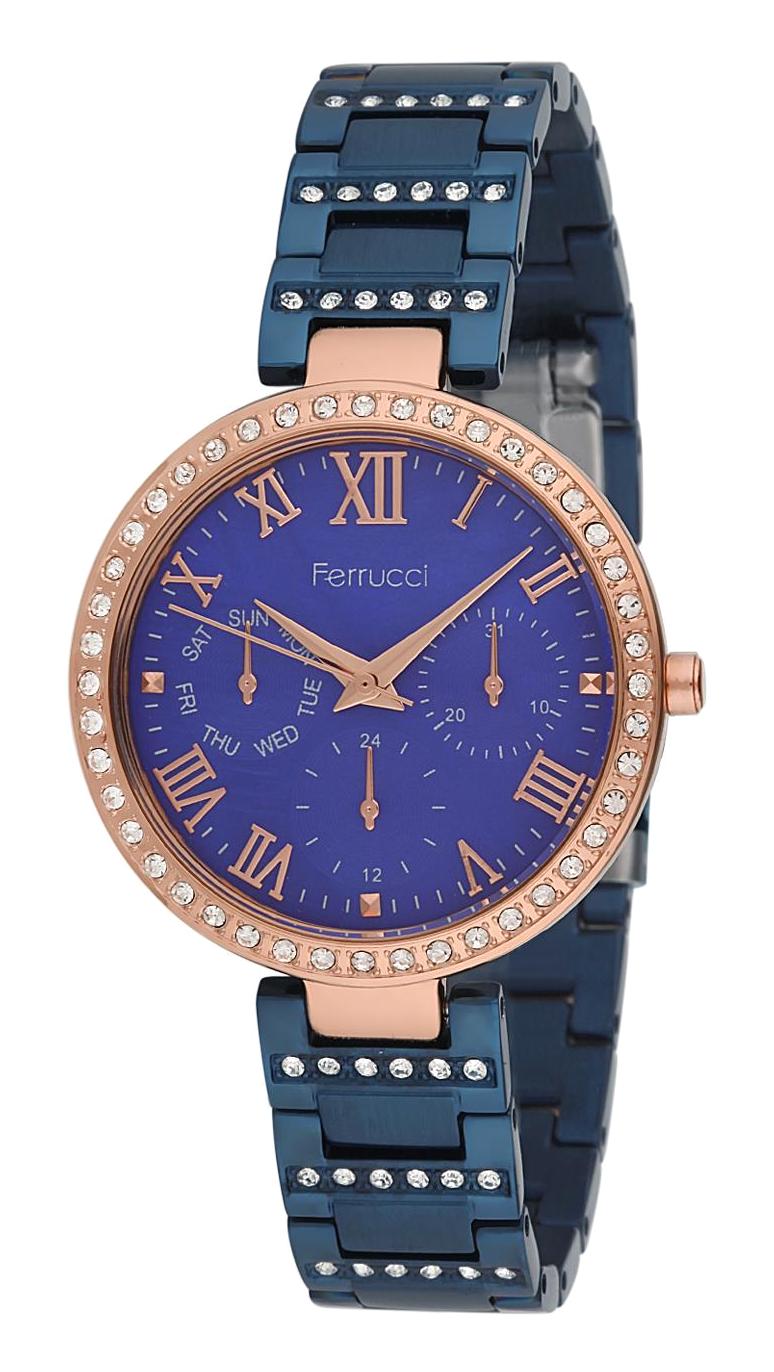 Ferrucci 8FM2296 Takvimli 38 mm Lacivert Metal Kordon Analog Kadın Kol Saati