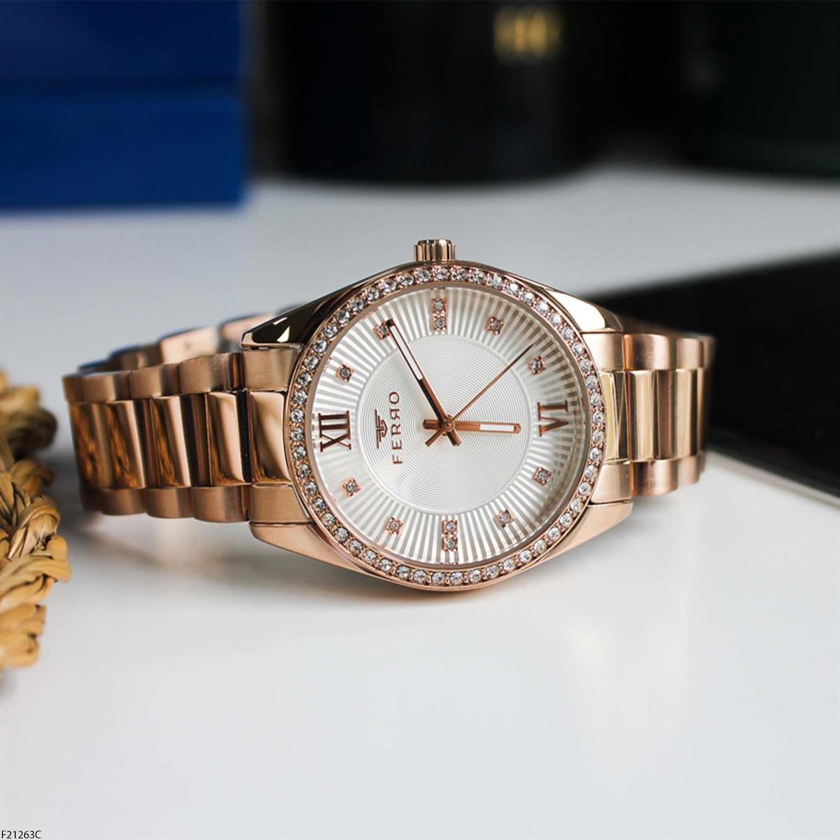 Ferro F21263C 36 mm Rose Gold Çelik Kordon Analog Kadın Kol Saati