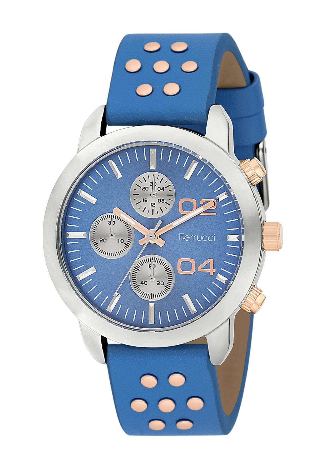 Ferrucci 8FK64 38 mm Mavi Deri Kordon Analog Kadın Kol Saati