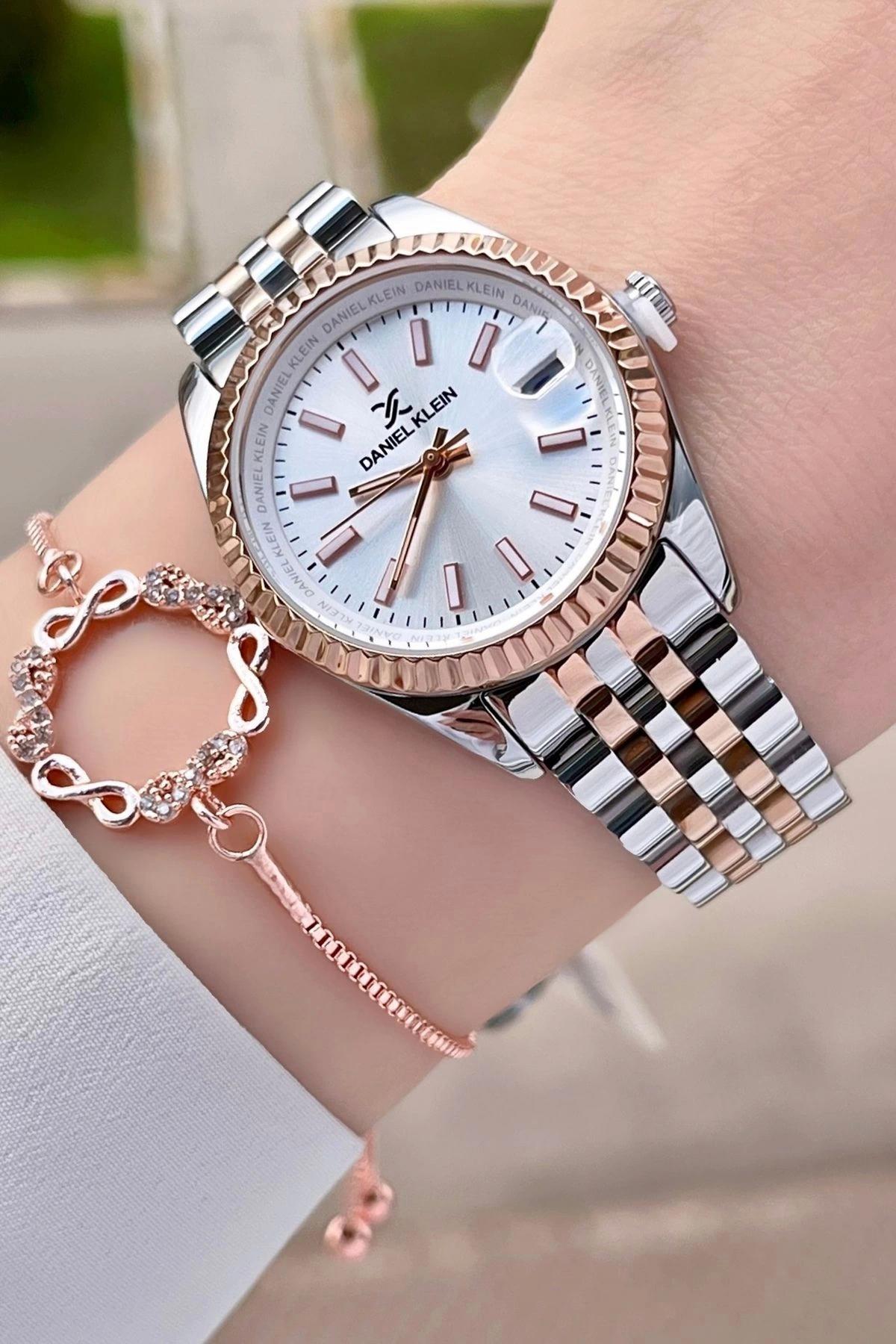 Daniel Klein DKISTE990 Takvimli 32 mm Gri-Rose Gold Çelik Kordon Analog Kadın Kol Saati