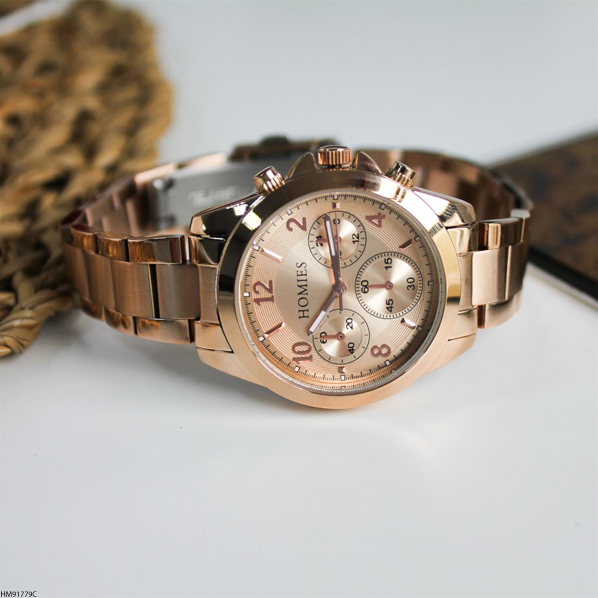 Homies HM91779C Takvimli 35 mm Rose Gold Metal Kordon Analog Kadın Kol Saati