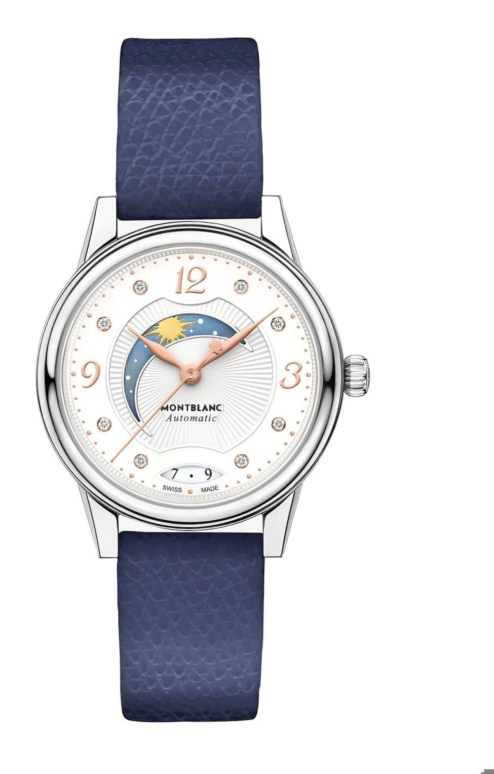 Mont Blanc BOHEME DAY & NİGHT 119932 Takvimli 34 mm Mavi Deri Kordon Analog Kadın Kol Saati