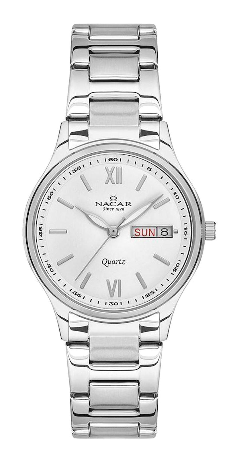 Nacar 39B155-ASM Takvimli 33 mm Gri Metal Kordon Analog Kadın Kol Saati