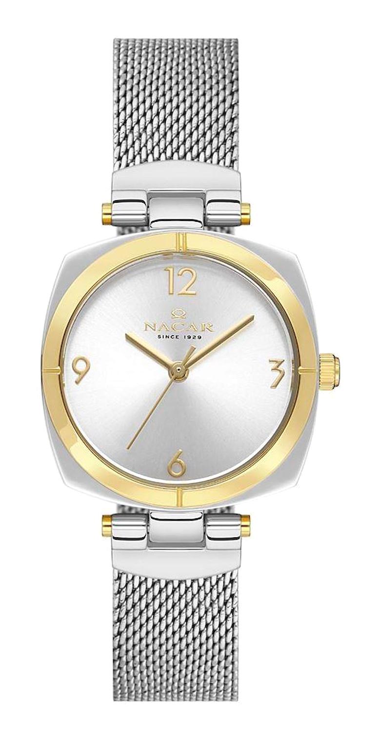 Nacar 392025-CSM 30 mm Gri Hasır Kordon Analog Kadın Kol Saati