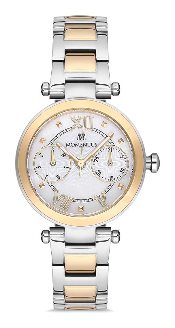 Momentus CS374T-02SG Takvimli 32 mm Altın-Gri Çelik Kordon Analog Kadın Kol Saati