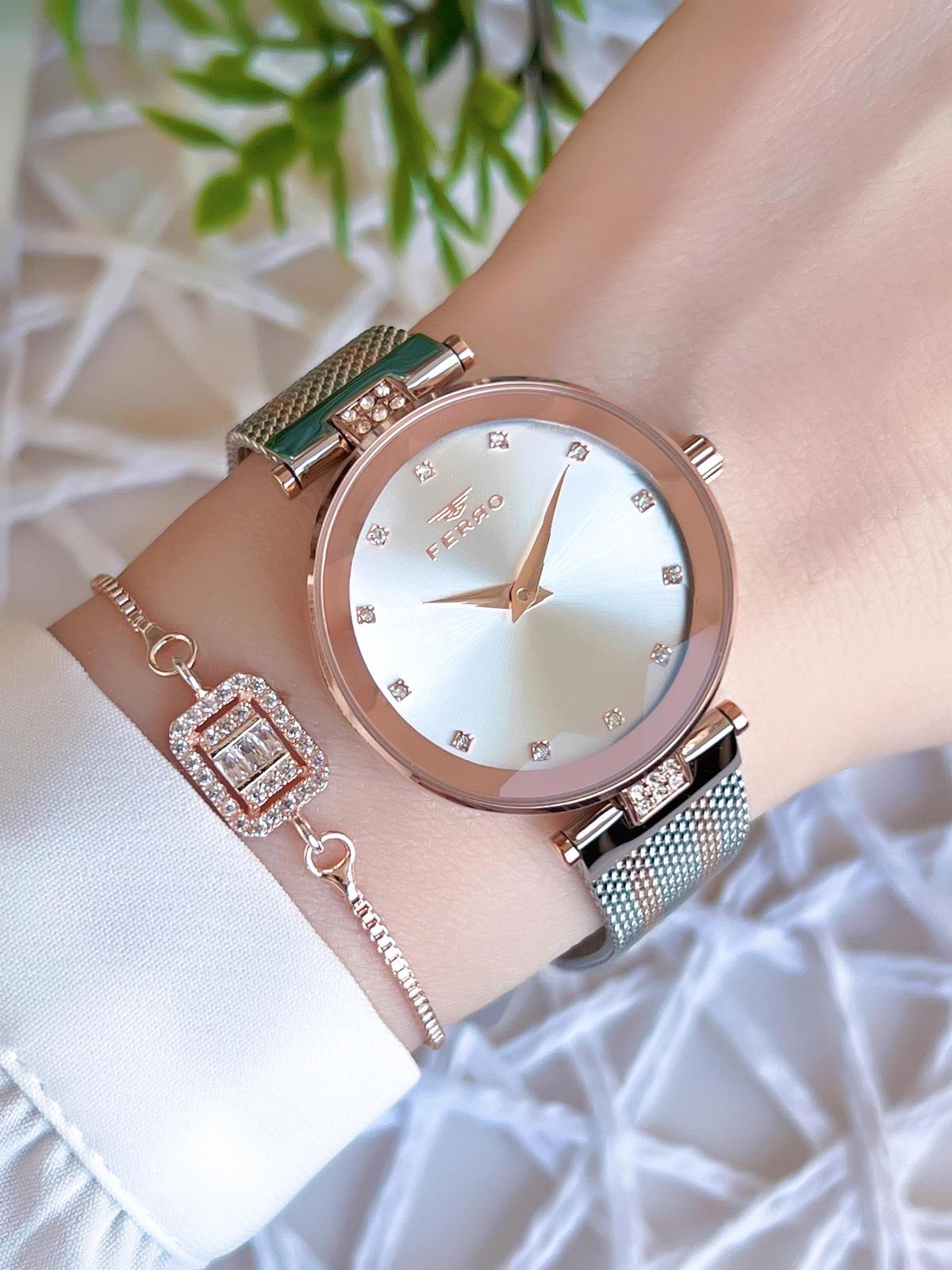 Ferro BFL21297-E 36 mm Gri Çelik-Hasır Kordon Analog Kadın Kol Saati