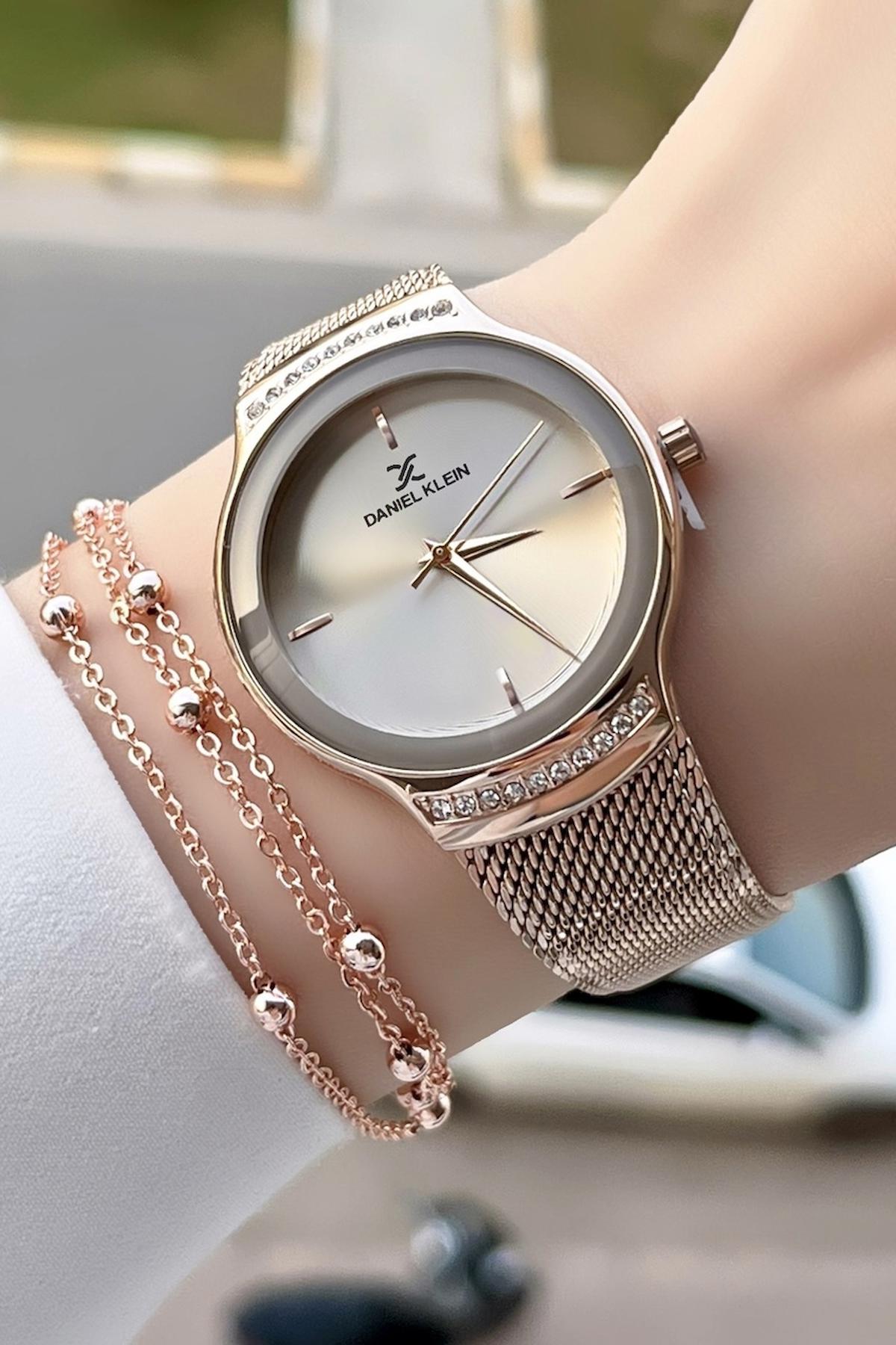 Daniel Klein DKISTE384 35 mm Rose Gold Çelik-Hasır Kordon Analog Kadın Kol Saati