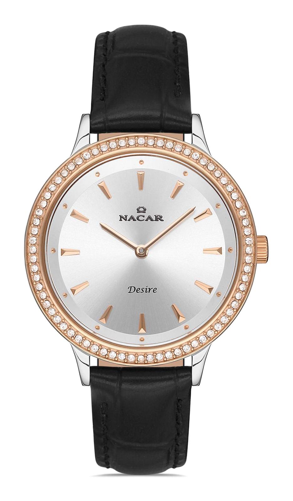 Nacar 103931036-ESL1S 37 mm Siyah Deri Kordon Analog Kadın Kol Saati