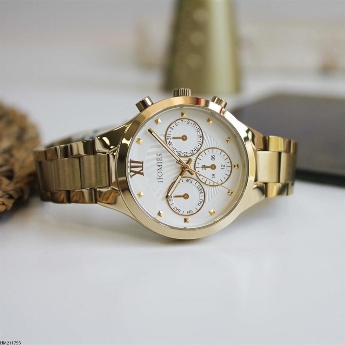 Homies HM21175B Takvimli 35 mm Altın Metal Kordon Analog Kadın Kol Saati