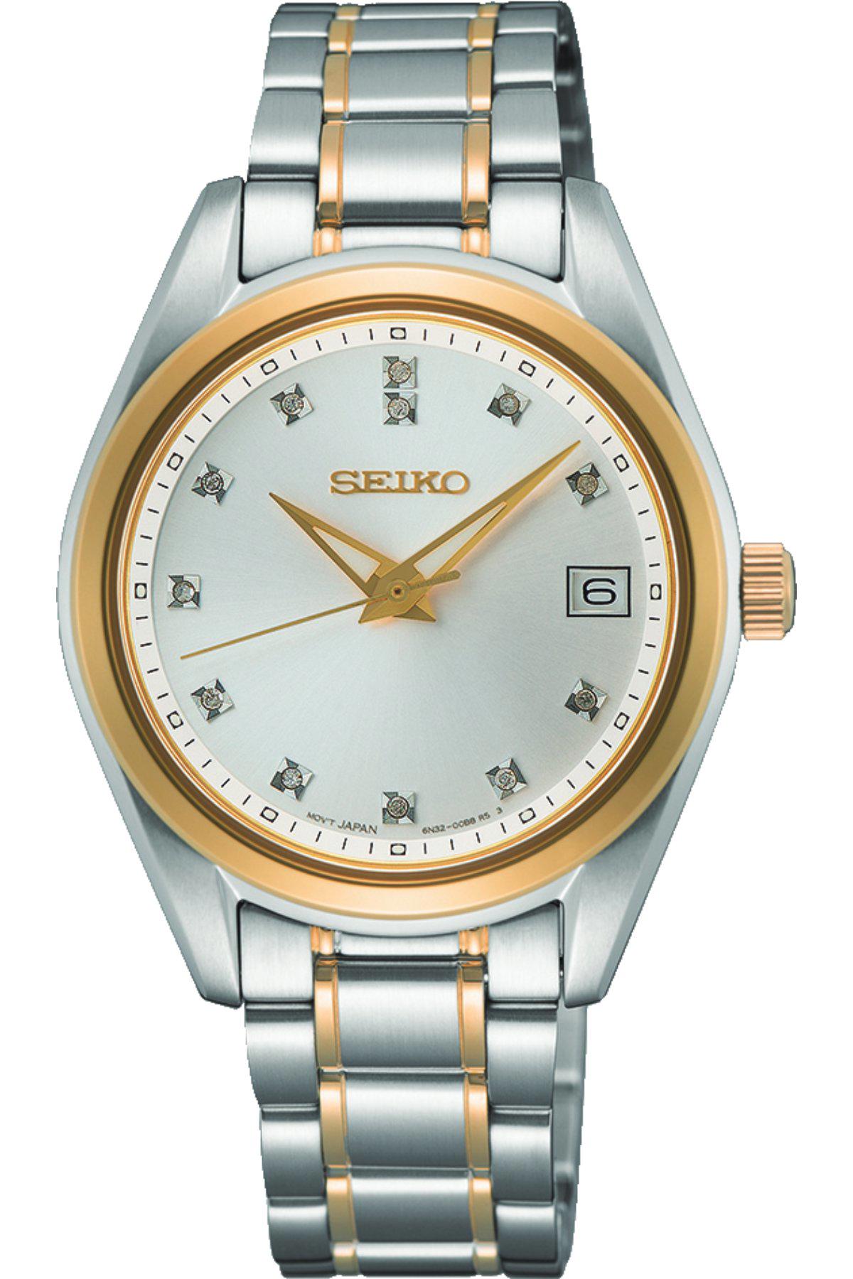 Seiko SUR582P Takvimli 32 mm Altın-Gri Çelik Kordon Analog Kadın Kol Saati