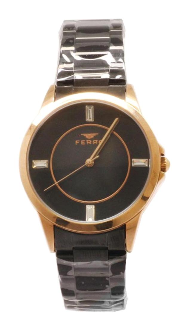 Ferro TH-F21091A-R 40 mm Siyah Çelik Kordon Analog Kadın Kol Saati