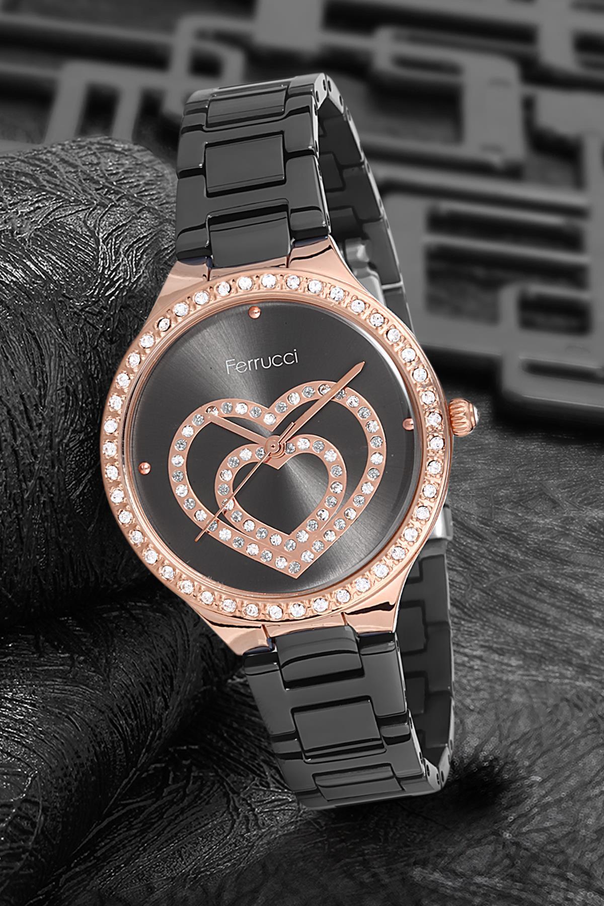 Ferrucci 9FM1599 38 mm Siyah Metal Kordon Analog Kadın Kol Saati