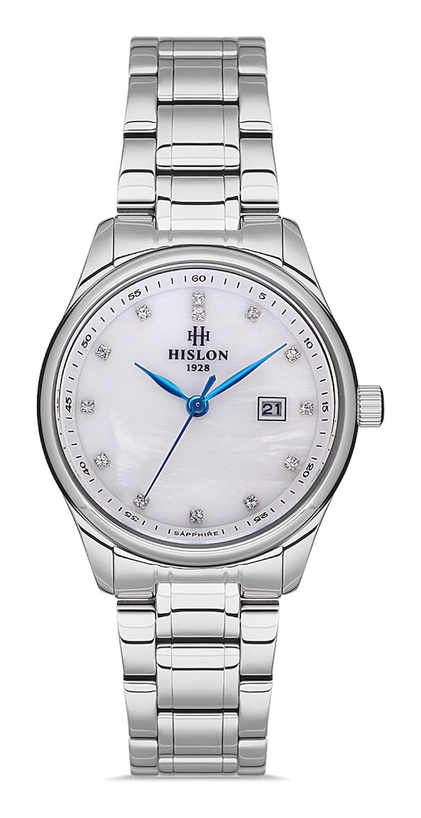 Hislon QL113S-09SS Takvimli 30 mm Gri Çelik Kordon Analog Kadın Kol Saati