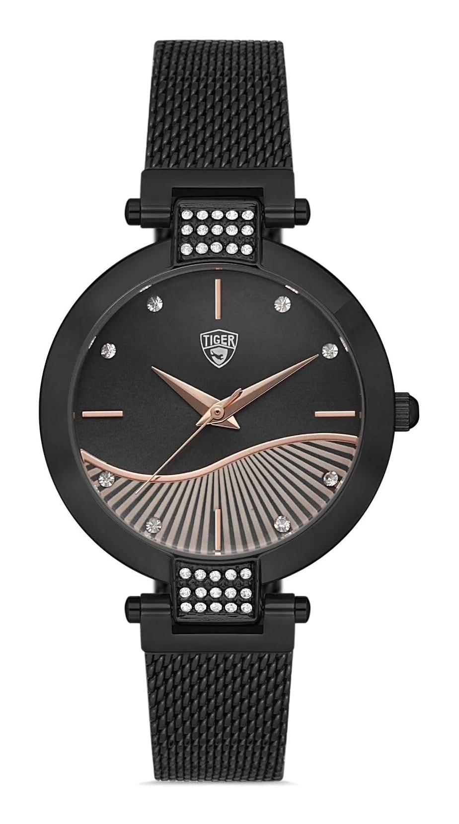 Tiger 41-45 mm Siyah Çelik-Hasır Kordon Analog Kadın Kol Saati