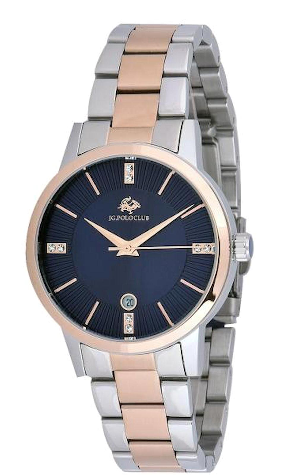 Jg. Polo Club JPC.0418.1655M.04 Takvimli 35 mm Gri-Rose Gold Çelik Kordon Analog Kadın Kol Saati