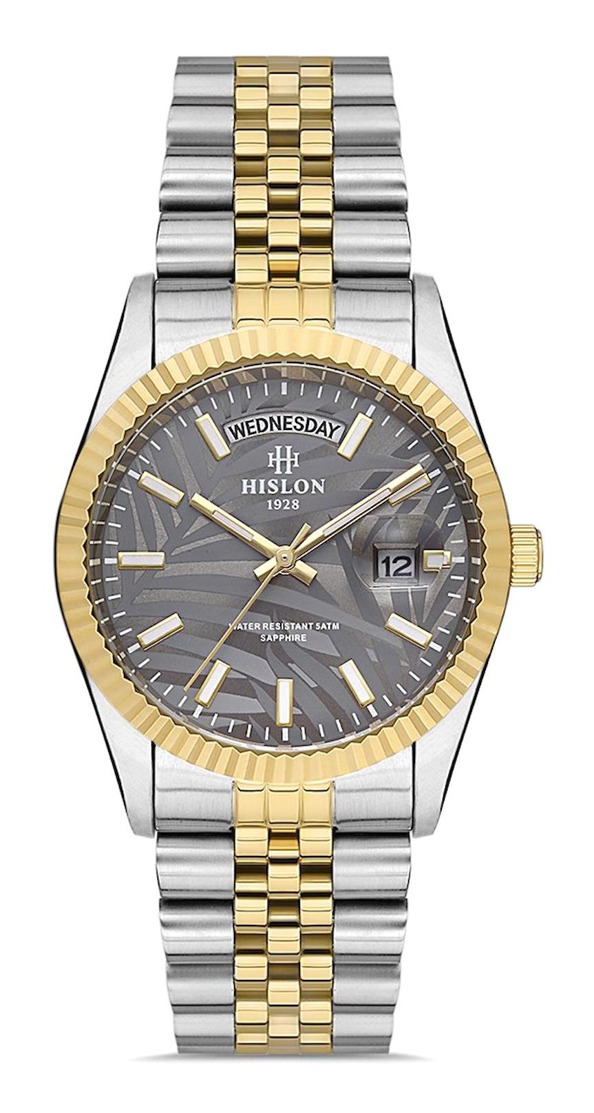 Hislon QL126T-03SG Takvimli 36 mm Altın-Gri Çelik Kordon Analog Kadın Kol Saati