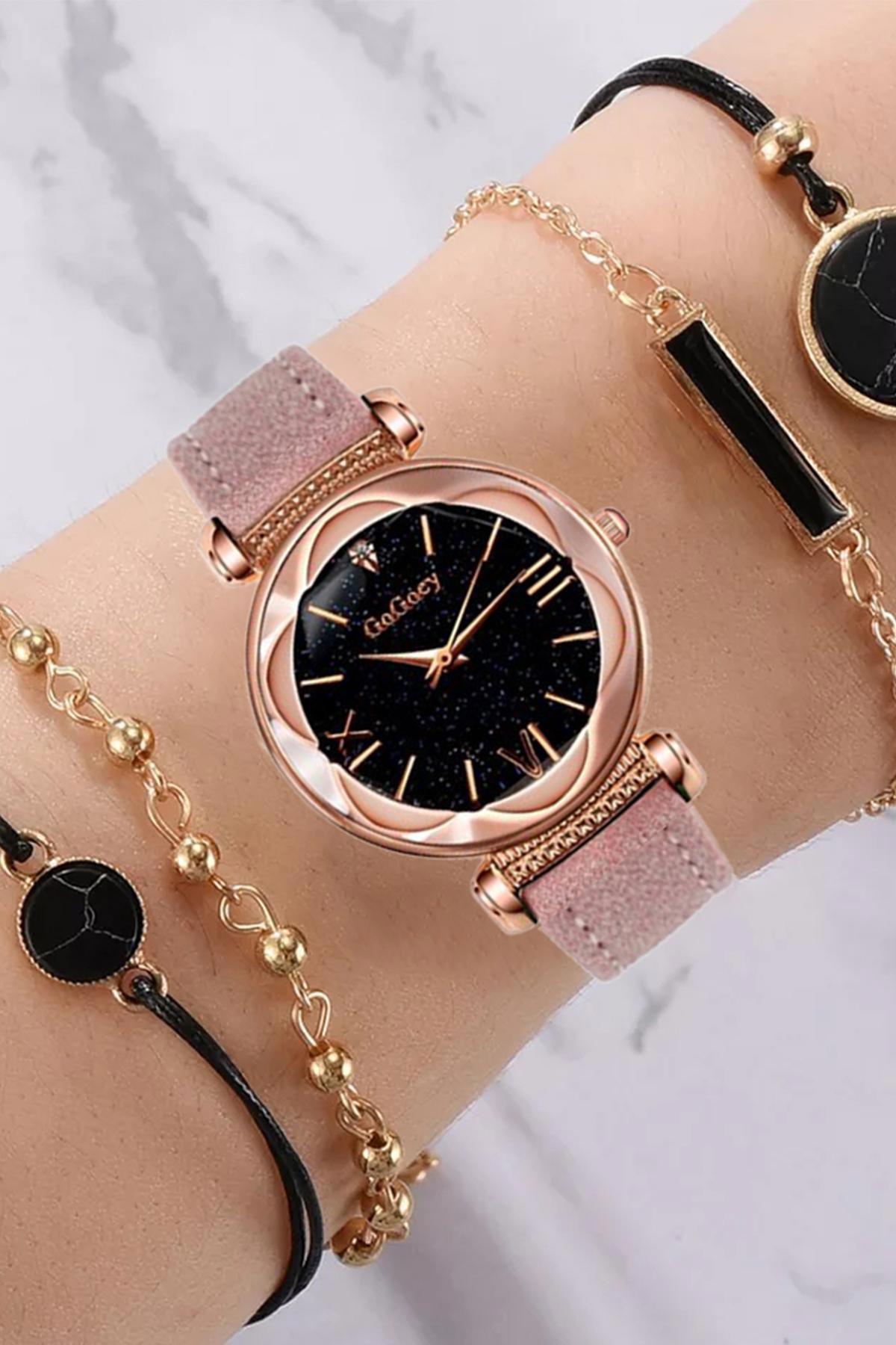 Gogoey 36 mm Pembe Deri Kordon Analog Kadın Kol Saati