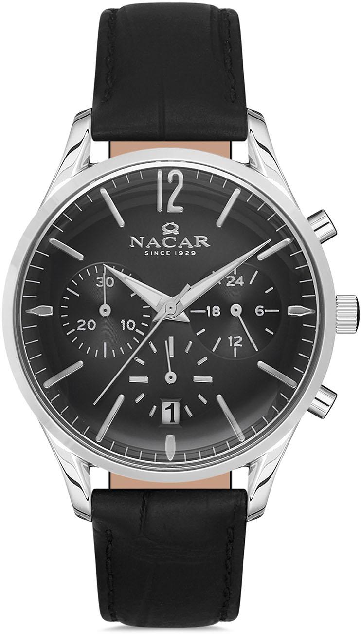 Nacar 25-390167-ABL1 Takvimli 38 mm Siyah Deri Kordon Analog Kadın Kol Saati