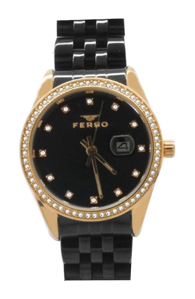 Ferro TH-F21923A-R 40 mm Siyah Çelik Kordon Analog Kadın Kol Saati