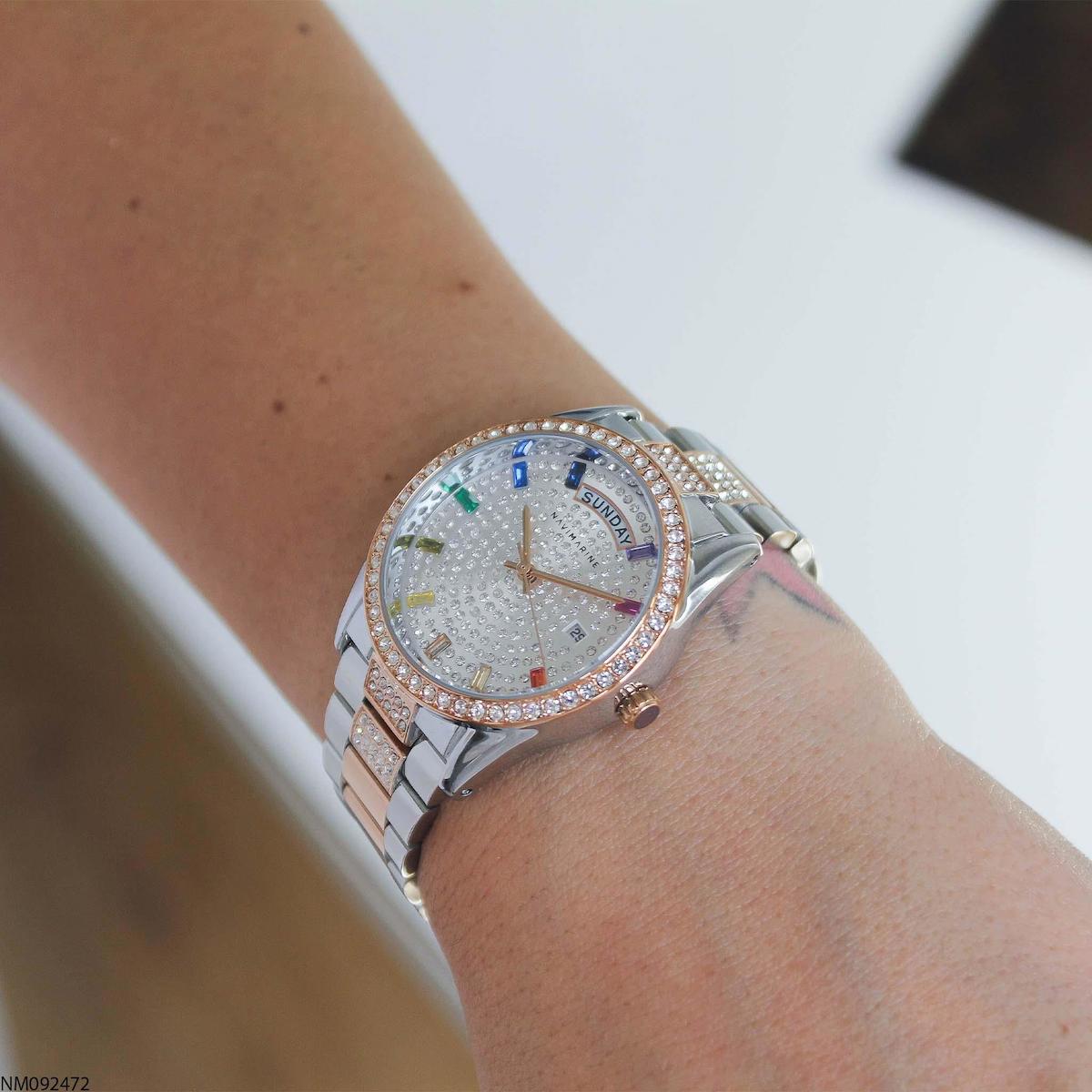 Navimarine NM092472 Takvimli 37 mm Gri-Rose Gold Çelik Kordon Analog Kadın Kol Saati