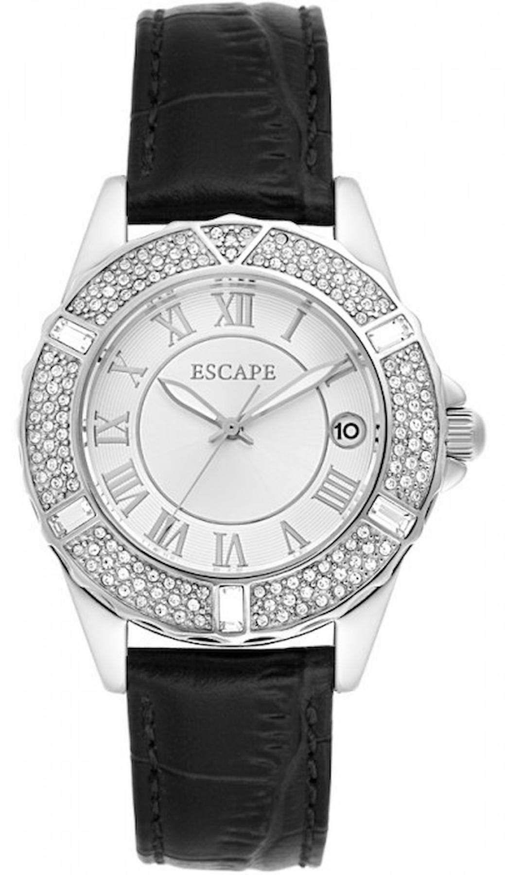 Escape EC1003-115 Takvimli 38 mm Siyah Deri Kordon Analog Kadın Kol Saati