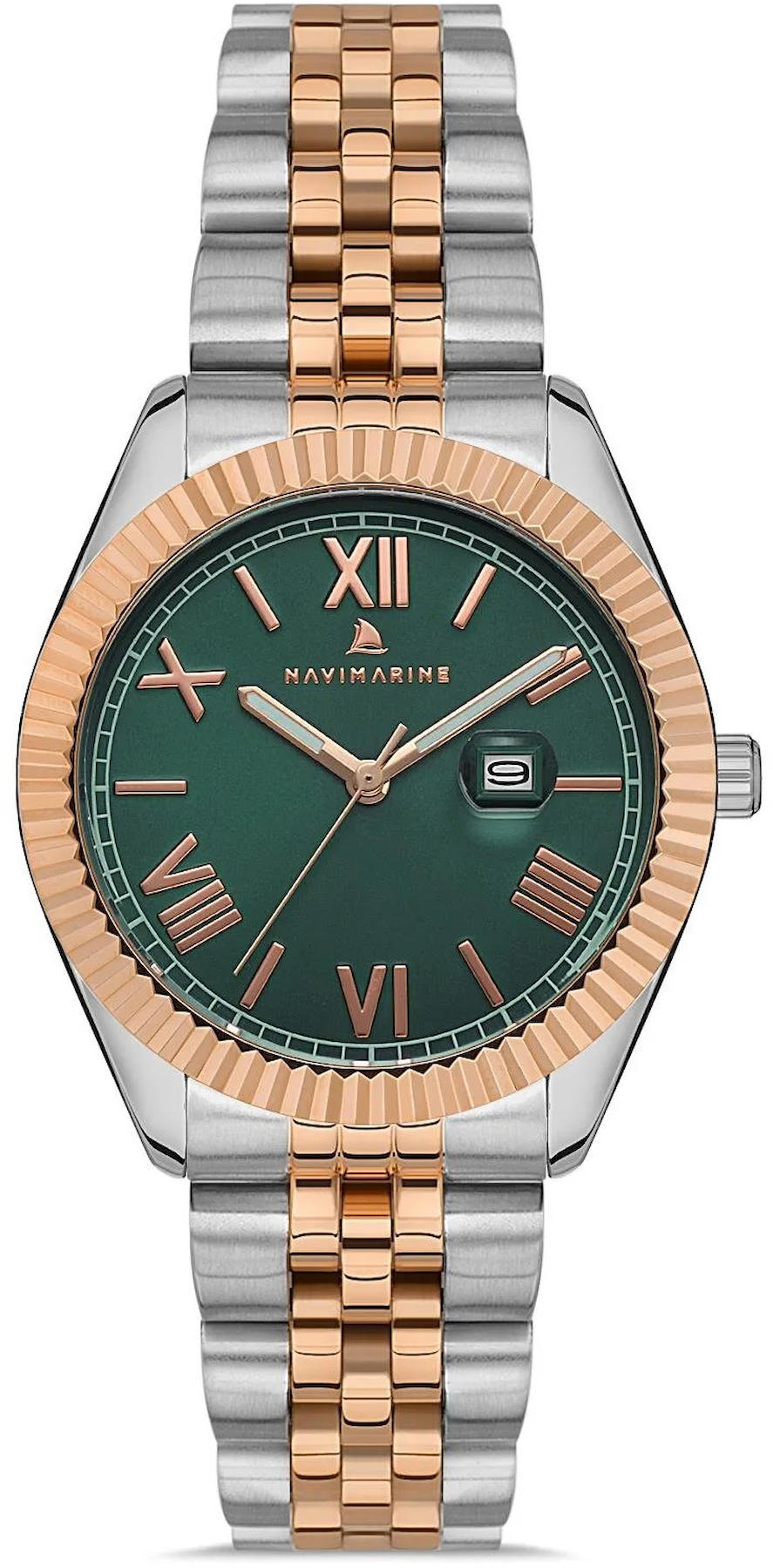 Navimarine NVM56-E10 Takvimli 36 mm Gri-Rose Gold Çelik Kordon Analog Kadın Kol Saati