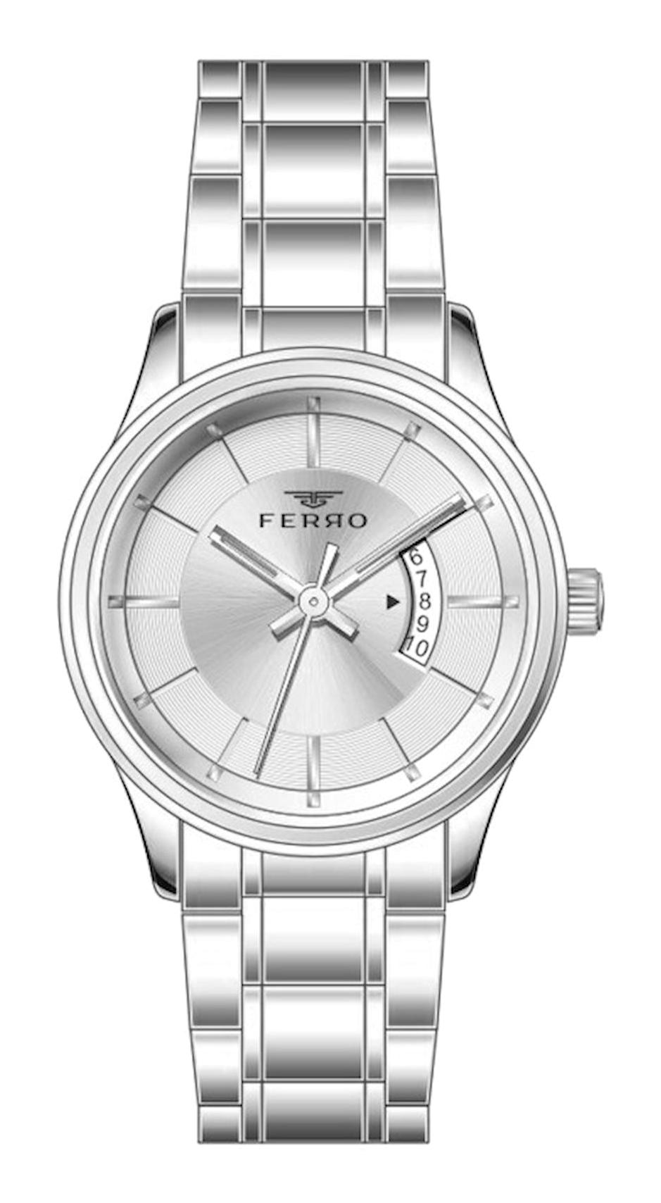 Ferro Takvimli 32 mm Gri Çelik Kordon Analog Kadın Kol Saati