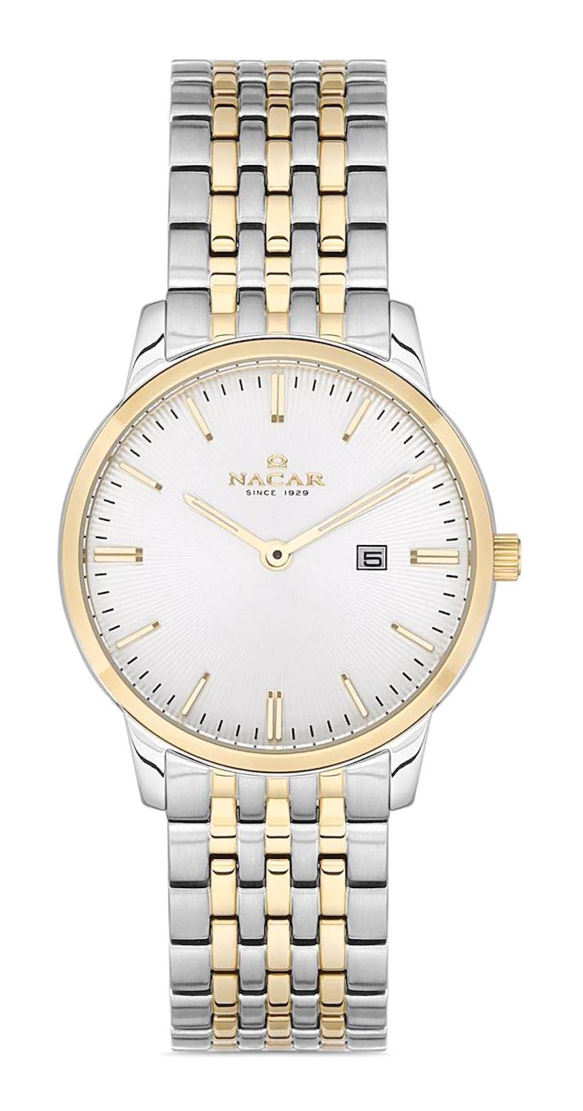 Nacar NC17-3920356-CSM Takvimli 42 mm Altın-Gri Metal Kordon Analog Kadın Kol Saati