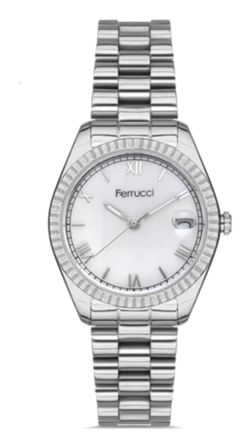 Ferrucci FC.13016TM.01 Takvimli 36 mm Gri Metal Kordon Analog Kadın Kol Saati