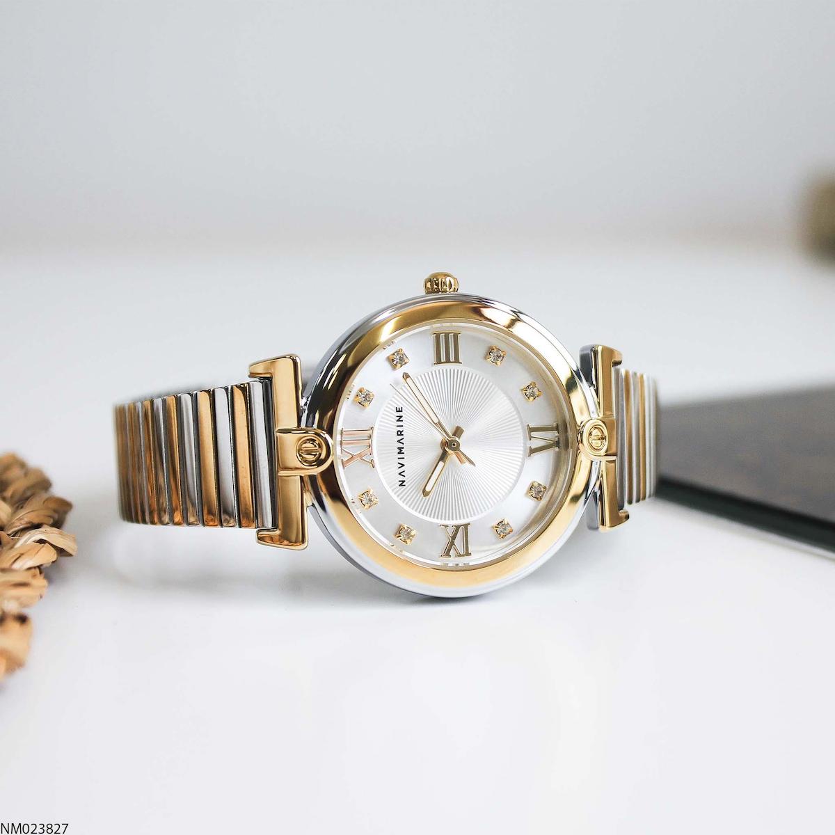 Navimarine NM023827 34 mm Bronz-Gri Çelik Kordon Analog Kadın Kol Saati