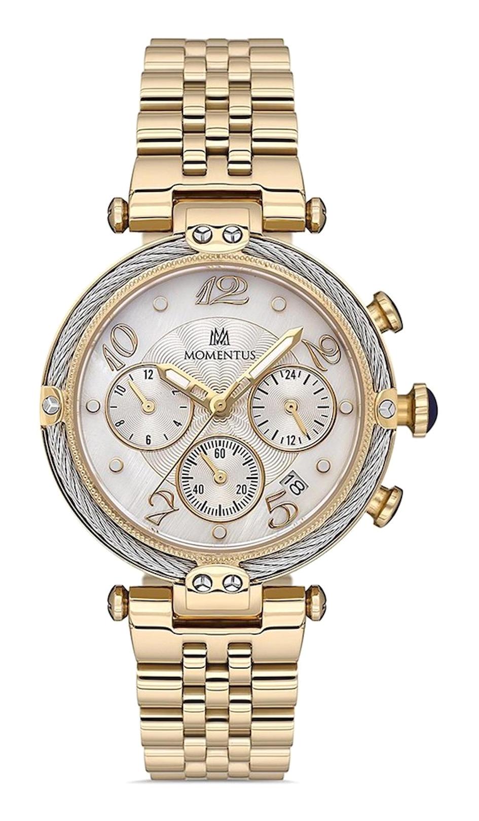 Momentus CS387G-02SG Takvimli 38 mm Altın Çelik Kordon Analog Kadın Kol Saati