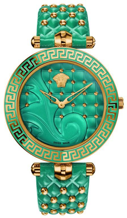 Versace VRSCVK7130014 40 mm Yeşil Deri Kordon Analog Kadın Kol Saati