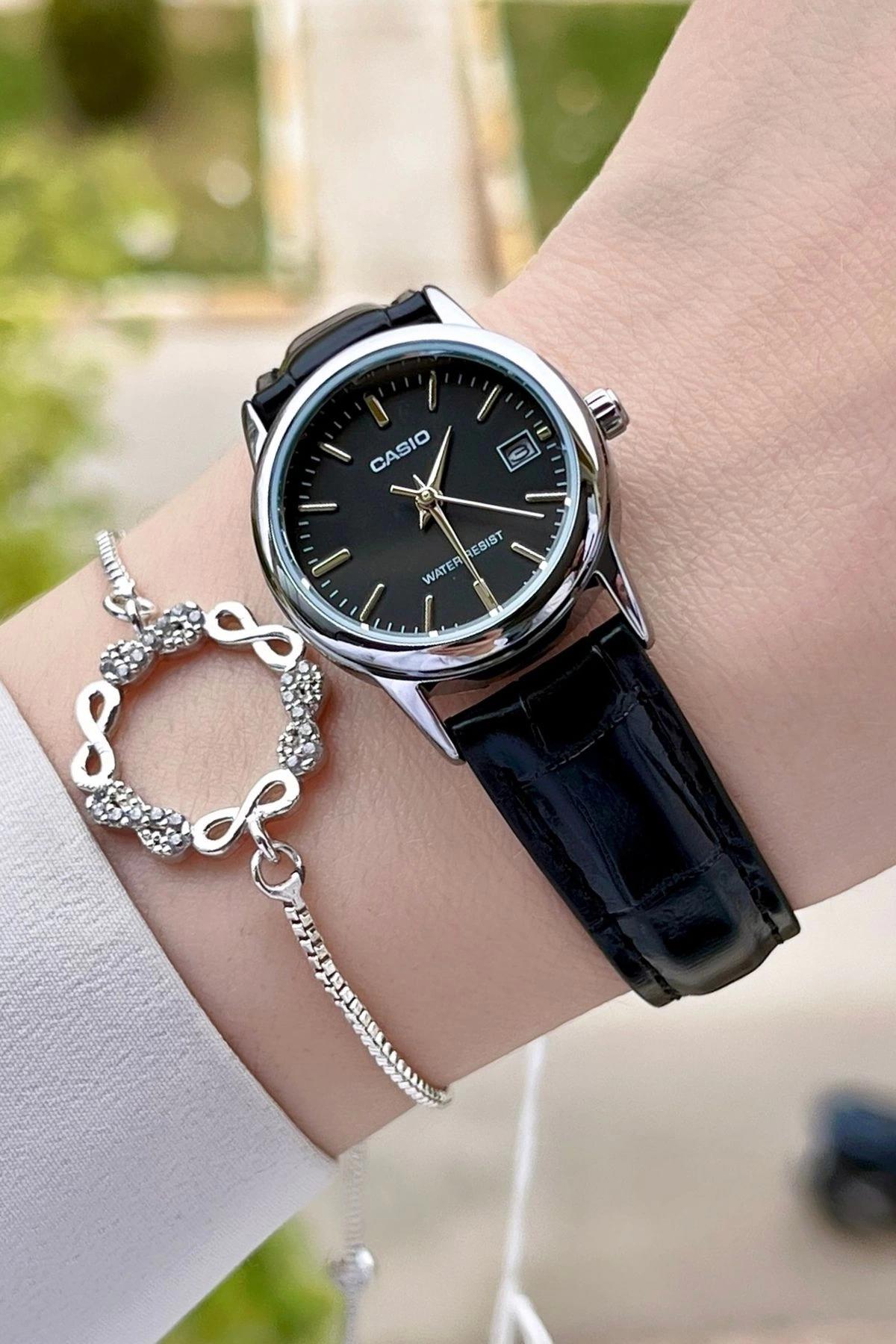 Casio CSISTE22 Takvimli 30 mm Siyah Deri Kordon Analog Kadın Kol Saati