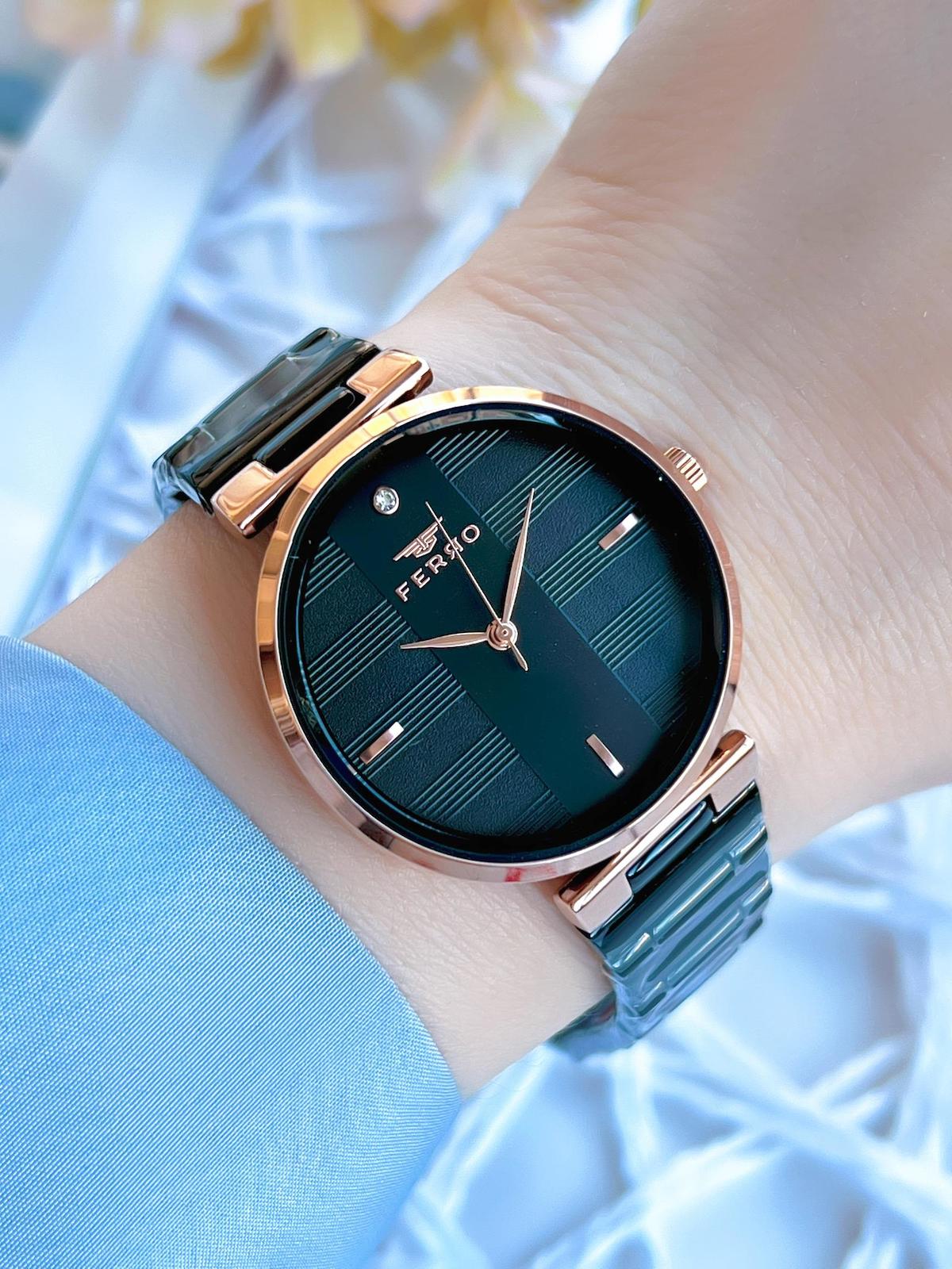 Ferro BF21120AWT-R 36 mm Siyah Çelik Kordon Analog Kadın Kol Saati