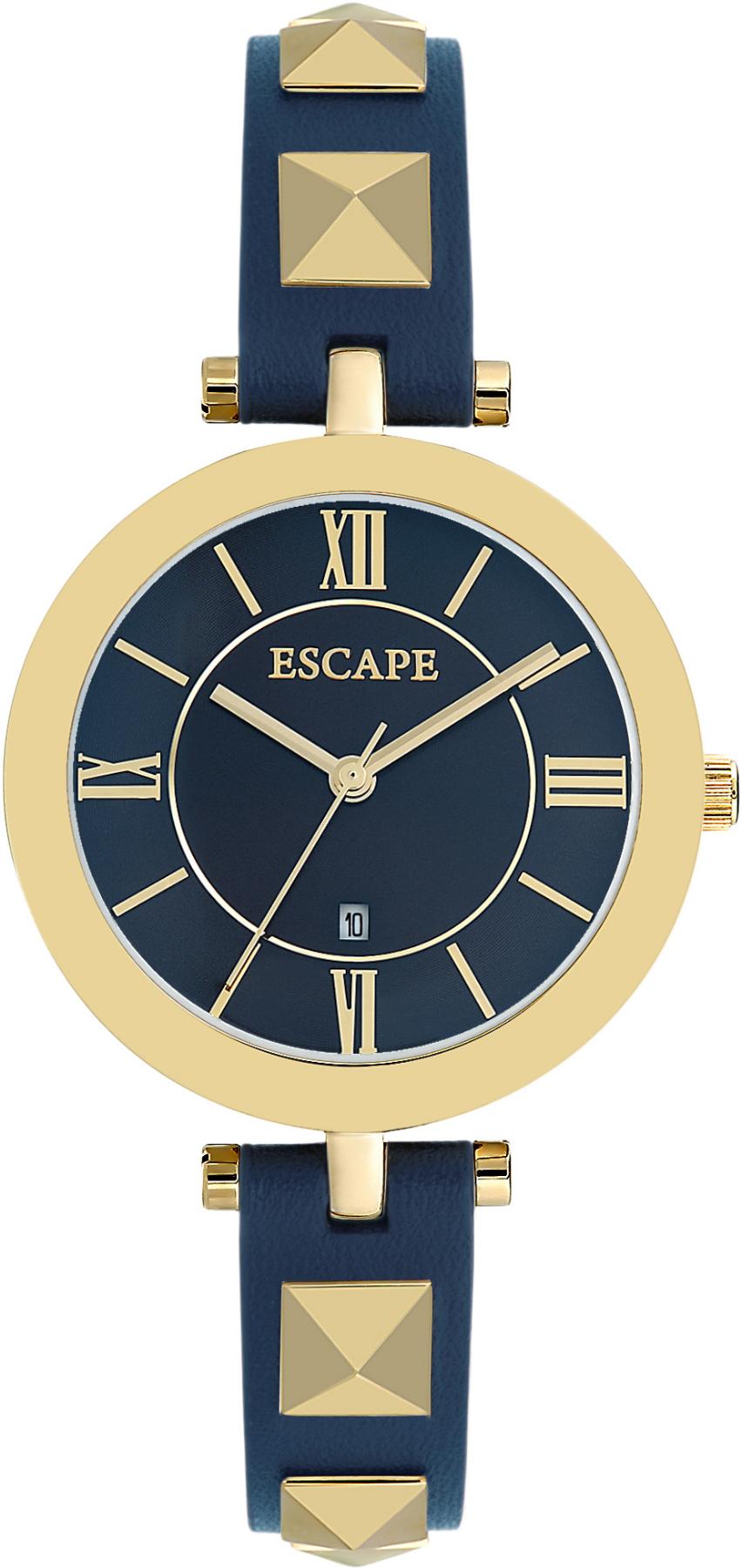Escape EC1096-205 Takvimli 35 mm Altın-Lacivert Deri Kordon Analog Kadın Kol Saati