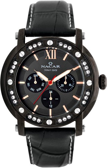 Nacar 25-390215-BBL1 Takvimli 43 mm Siyah Deri Kordon Analog Kadın Kol Saati