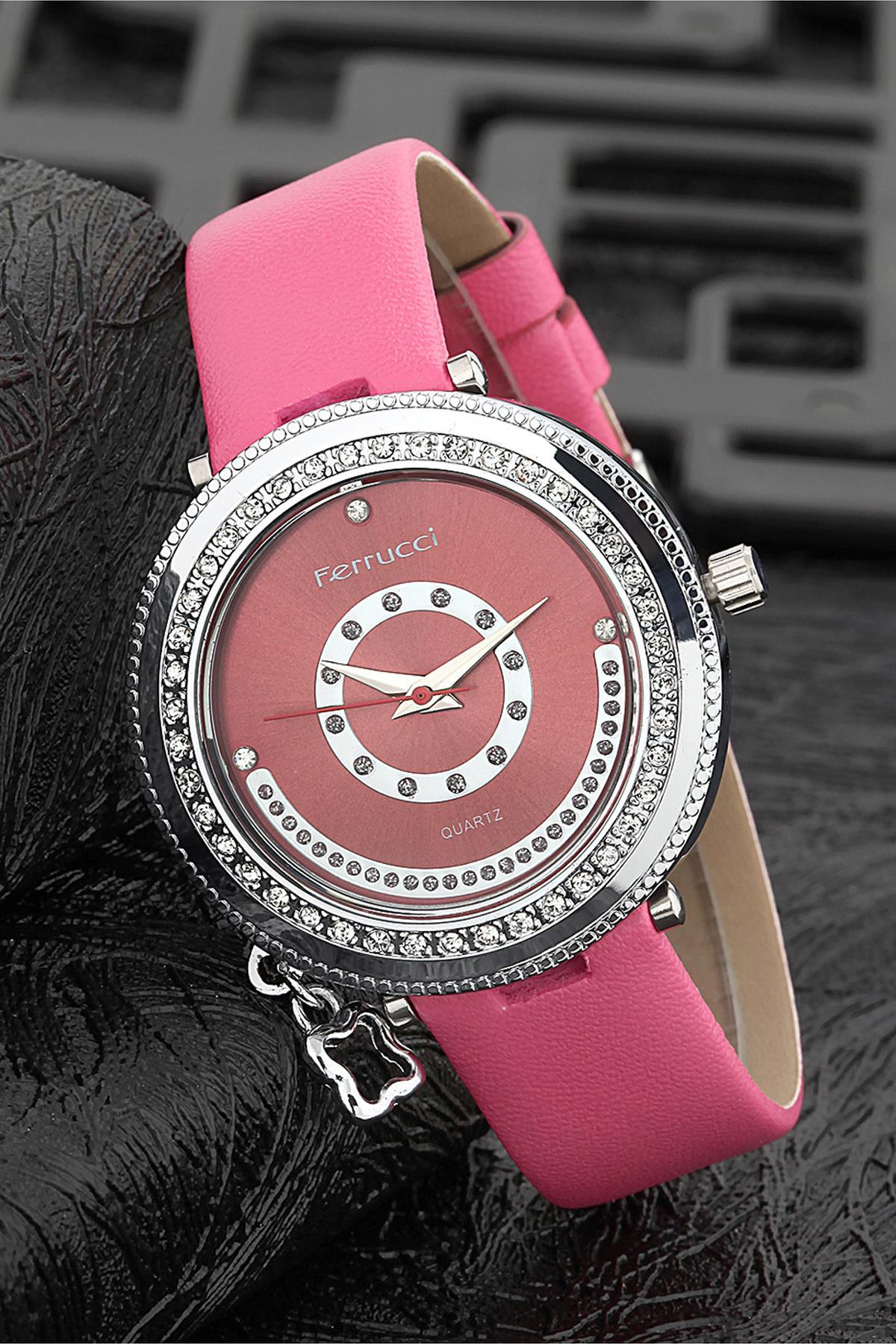 Ferrucci FRK1029 38 mm Pembe Deri Kordon Analog Kadın Kol Saati
