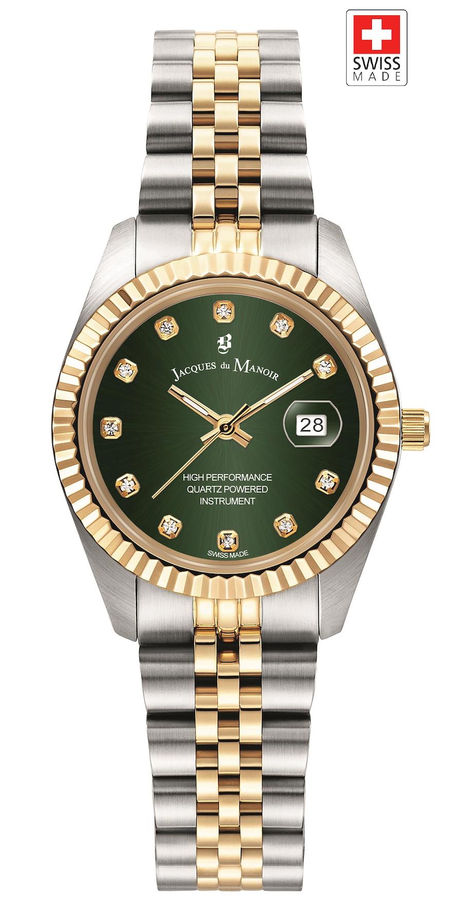 Jacques Du Manoir JWL01206 Takvimli 31 mm Altın-Gri Çelik Kordon Analog Kadın Kol Saati