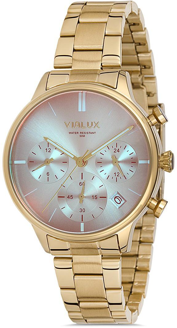 Vialux LY511G-02SX Takvimli 35.5 mm Altın Çelik Kordon Analog Kadın Kol Saati