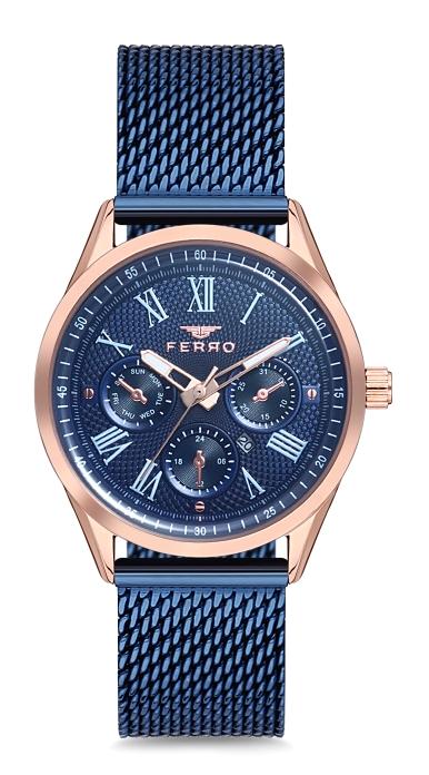 Ferro FM11011C-T 31-35 mm Lacivert Hasır Kordon Analog Kadın Kol Saati