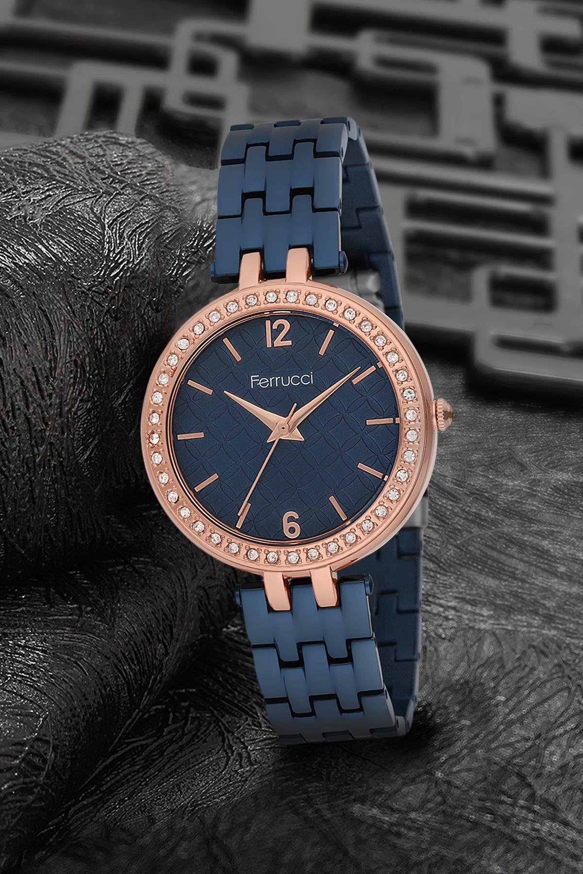 Ferrucci 9FM2423 38 mm Lacivert Metal Kordon Analog Kadın Kol Saati