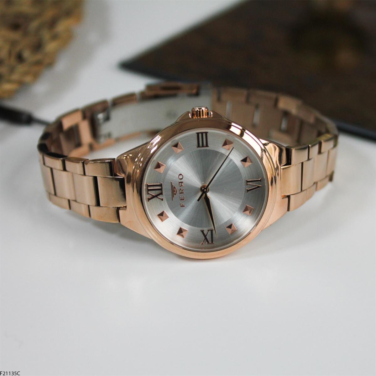 Ferro F21135C 36 mm Rose Gold Metal Kordon Analog Kadın Kol Saati