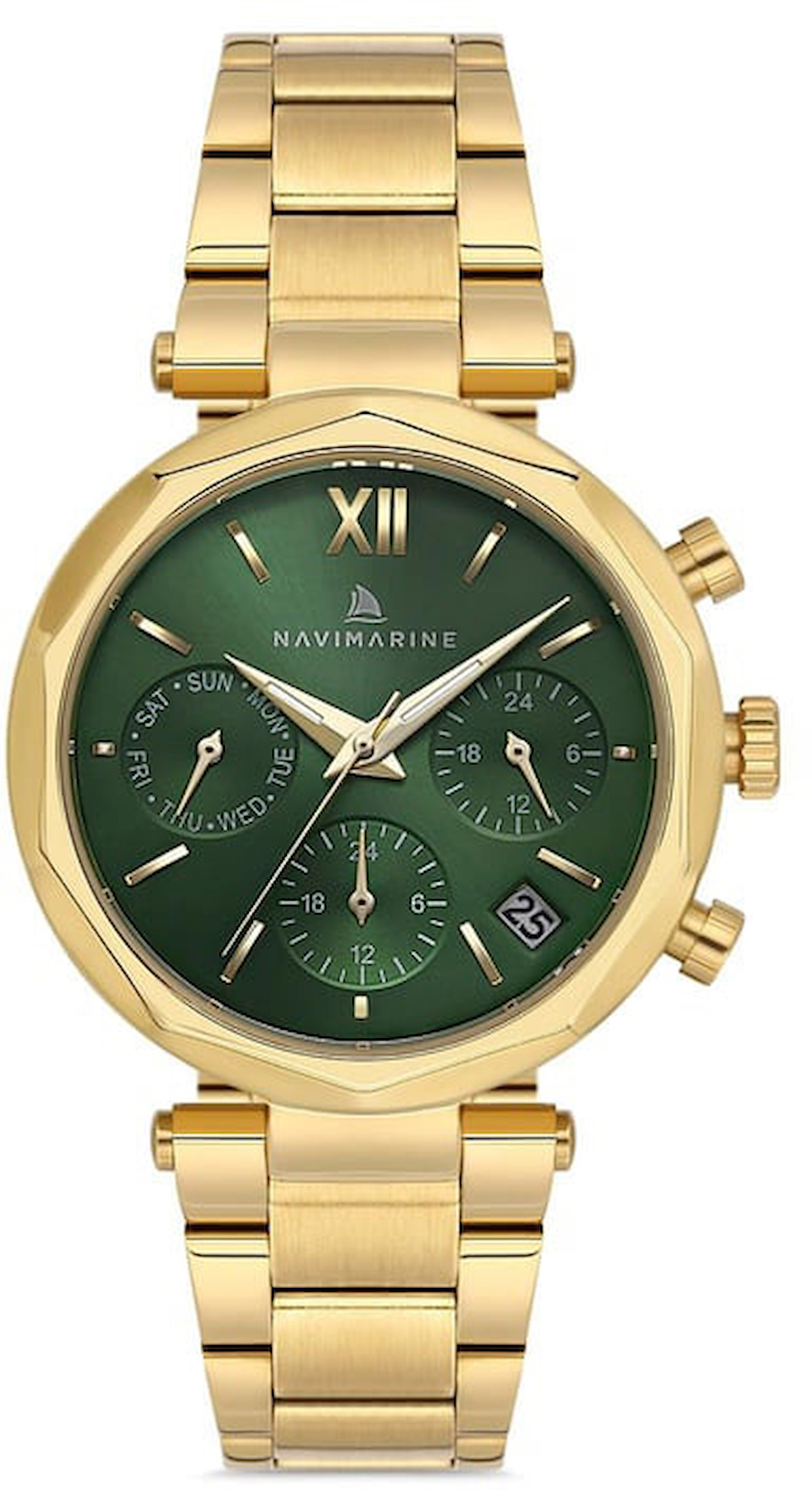Navimarine NVM92-B10 Takvimli 34 mm Altın Çelik Kordon Analog Kadın Kol Saati