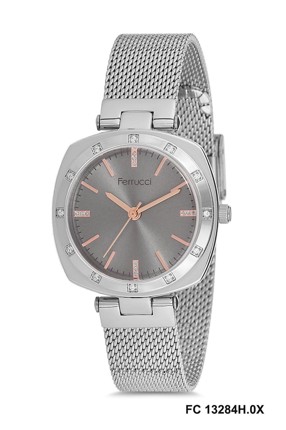 Ferrucci FC.13284H.01 36 mm Gri Çelik-Hasır Kordon Analog Kadın Kol Saati