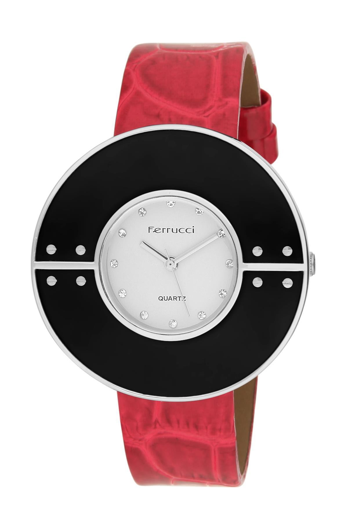 Ferrucci 5FK629 38 mm Kırmızı Deri Kordon Analog Kadın Kol Saati